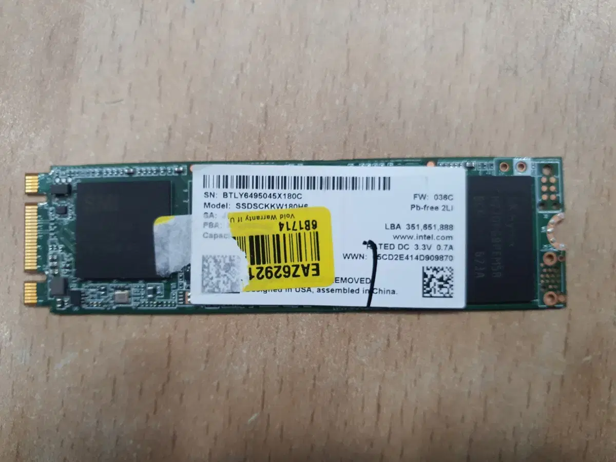 고장 INTEL SSD M.2 SSDSCKKW180H6 180GB